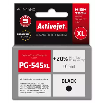 Tintes kasetne ActiveJet AC-545NX melna, saderīga ar Canon PG-545XL, XL augstas ietilpības 16,5 ml pigments