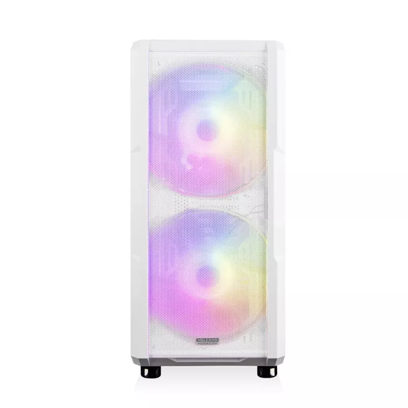 PC korpuss MODECOM AMIRANI ARGB Midi Tower balts — ATX/ITX, 35 cm GPU, 16,5 cm CPU dzesētājs, 2x200 mm ventilatori