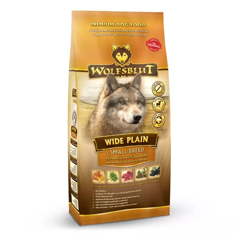 WOLFSBLUT Wide Plain mazo šķirņu zirgs ar saldajiem kartupeļiem - sausā suņu barība - 2kg