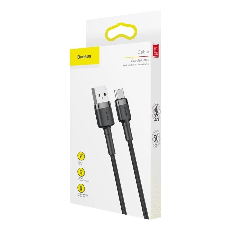 Baseus Cafule USB uz USB-C 3A 1m (pelēks-melns)