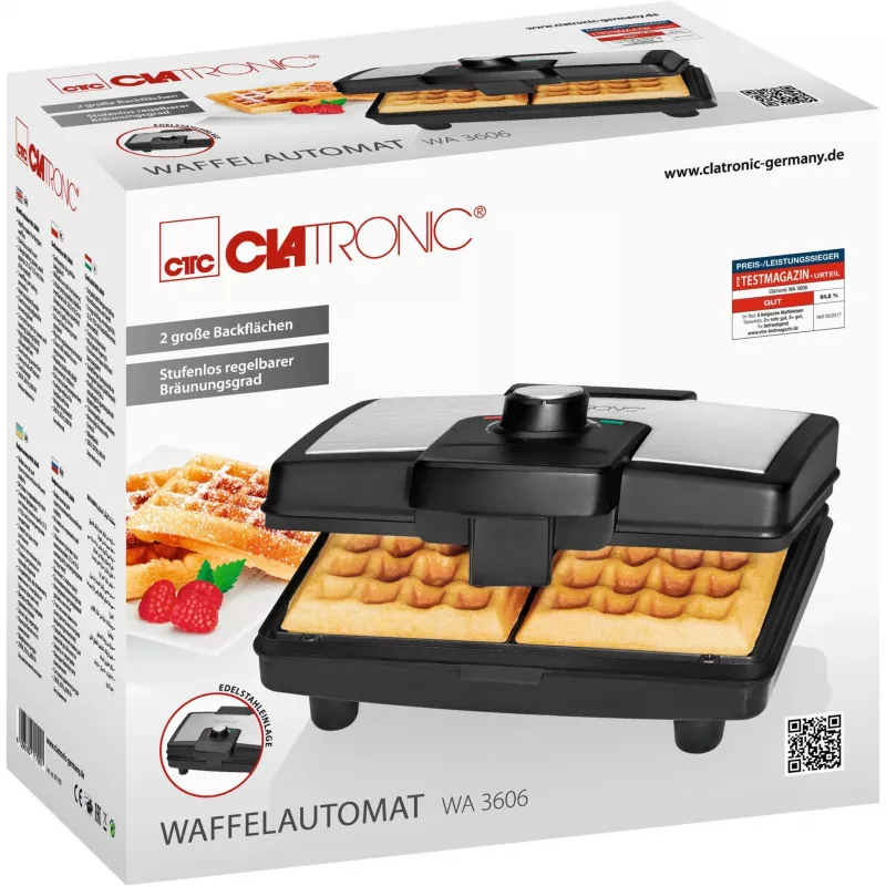 Clatronic WA 3606 vafeļu panna 2 vafeles Melns, nerūsējošais tērauds 800 W
