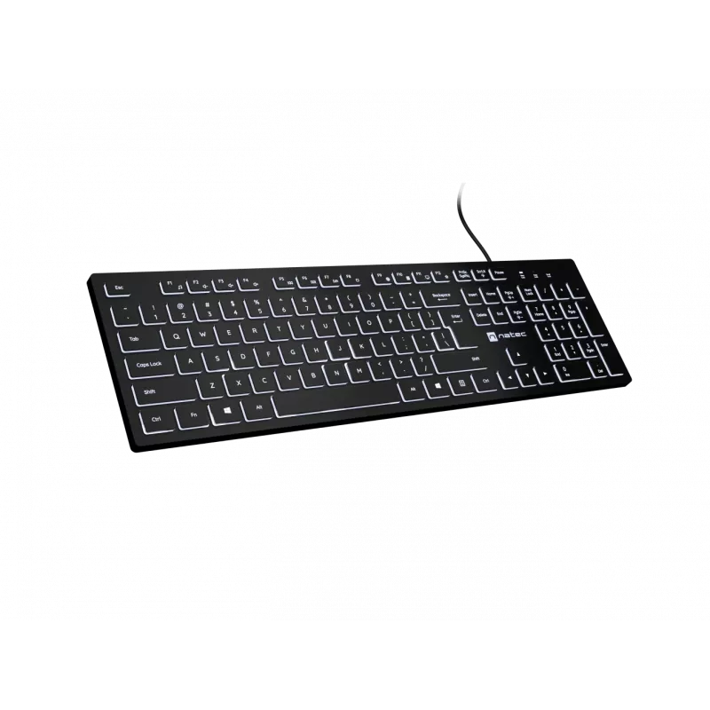 Vadu tastatūra NATEC HERRING GLOW ASV izkārtojums ar baltu fona apgaismojumu