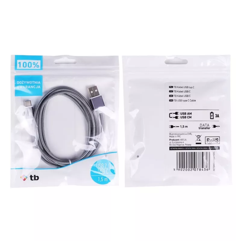 TB USB - USB C kabelis 1,5 m pelēks (AKTBXKUCSBA150S)