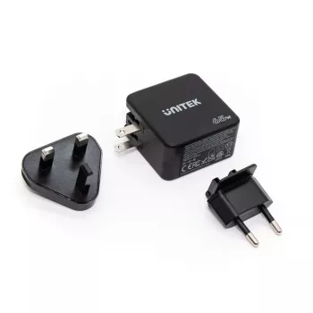 Unitek P1117B USB-C PD 65W universāls mobilais lādētājs, 2x USB‑C PD + 1x USB‑A, melns