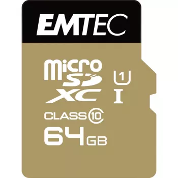 EMTEC Gold+ - Zibatmiņas karte (iekļauts SD adapteris) - 64GB - Class 10 - microSD - Gold (ECMSDM64GXC10GP)
