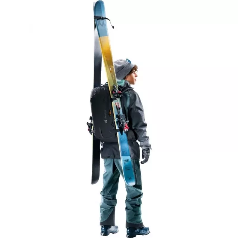 Mugursoma DEUTER Freerider Pro 34+ — tehniska freeride slēpošanas tūrisma mugursoma, 34 L, melna, ķiveres turētājs, gurnu josta