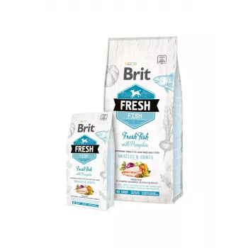 Sausā suņu barība Brit Fresh Fish with Pumpkin Adult Large Muscles & Joints 12 kg, olbaltumvielas 26% tauki 14% bez graudaugiem