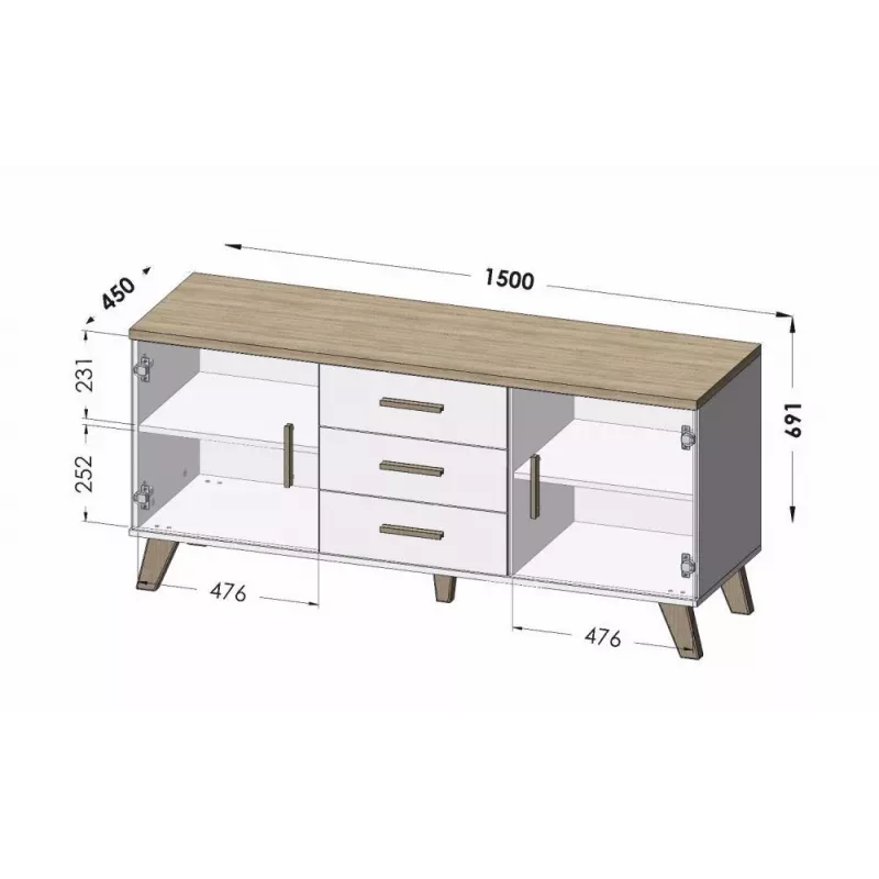 Cama sideboard LOTTA 150 2D3S wotan oak + mat Melns