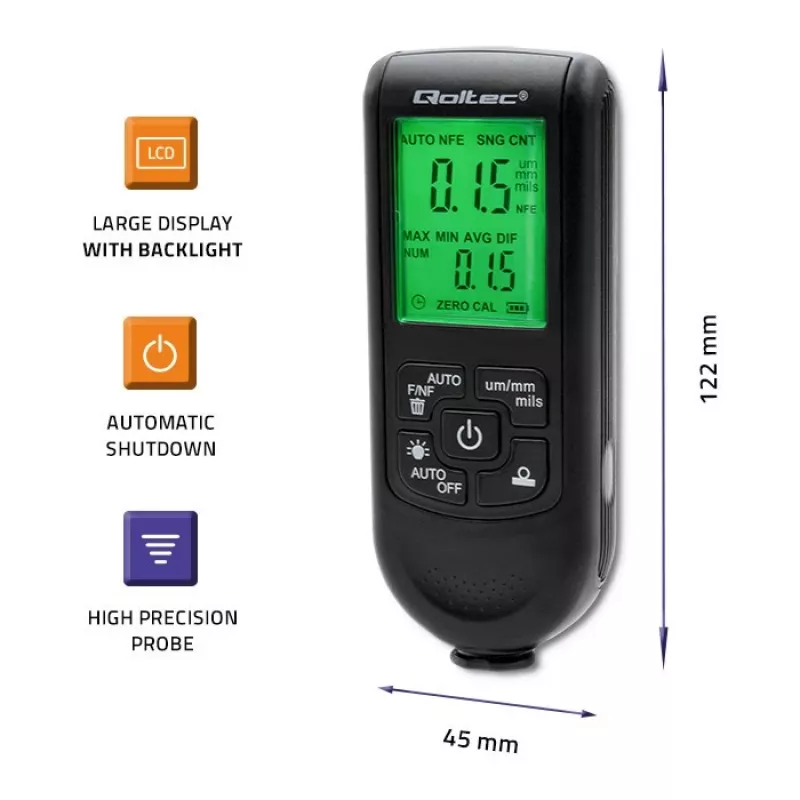 Qoltec Biezuma mērītājs krāsai ar LCD displeju | 0~2000 µm