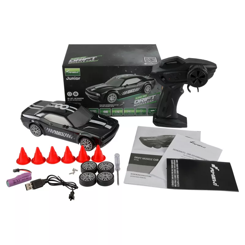 Amewi Drift Car 21110 4WD 1:20 RTR Melns – radio vadāma drifta automašīna, 4 riteņu piedziņa, mērogā 1:20