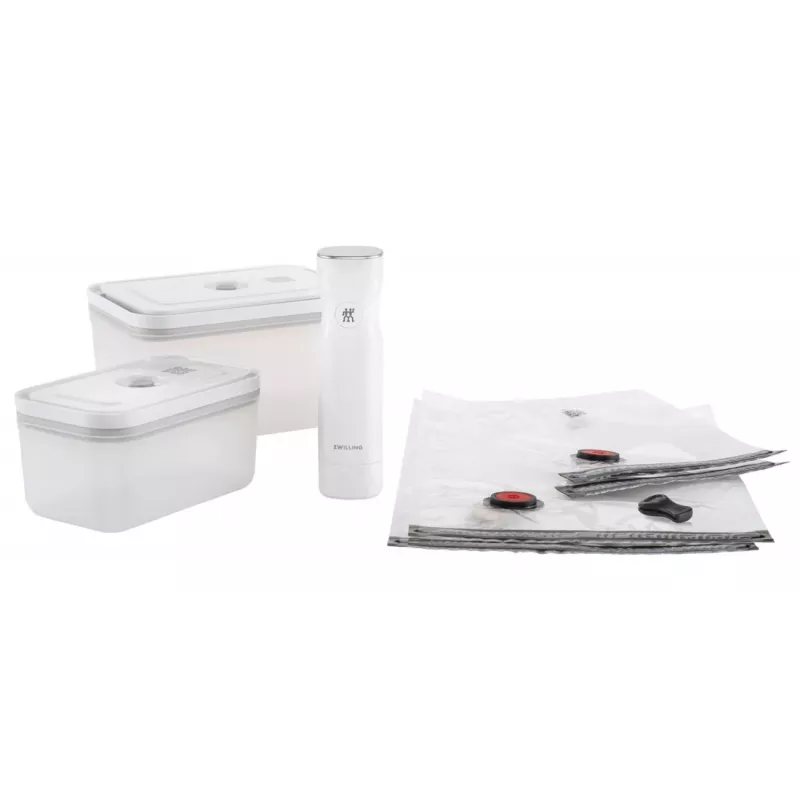 Vakuumēšanas kastes ZWILLING 36807-007-0, plastmasas taisnstūrveida pārtikas trauks, 1,1 l & 2,3 l, hermētiski noslēdzams vāks, noņemams, caurspīdīgi balts