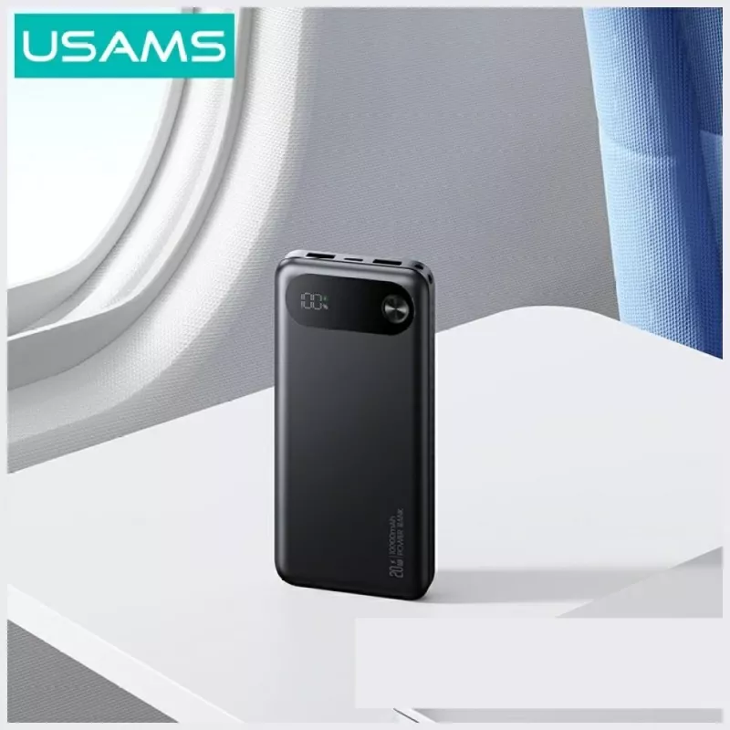 Ārējais akumulators usams PB80 PD20W 10000mAh — pārnēsājams lādētājs, melns