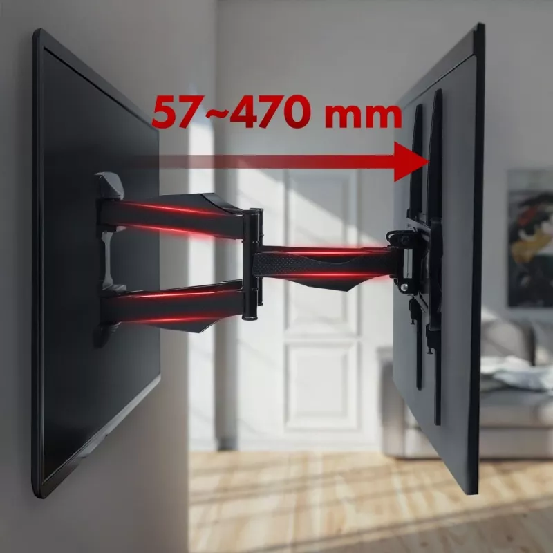 Sienas TV stiprinājums MACLEAN MC-781 ekrāniem no 66 līdz 177,8 cm (26–70 collas), slīpums -12–2°, VESA 100x100–400x400, maks. slodze 45 kg, melns