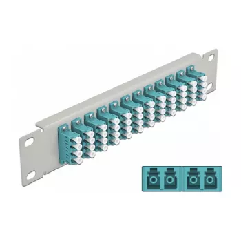 Optiskās šķiedras komutācijas panelis DeLOCK 10 collu 12 portu LC Quad Aqua 1U pelēks