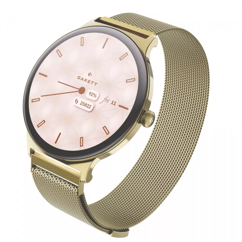 Smartwatch Garett Verona 2 Gold Mesh ar Bluetooth un sirdsdarbības monitoru