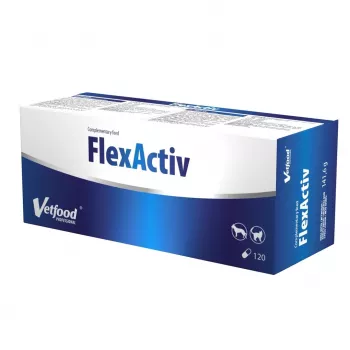 Locītavu uztura bagātinātājs kapsulās Vetfood FlexActiv suņiem un kaķiem, 120 kapsulas, 150 g, tablešu forma