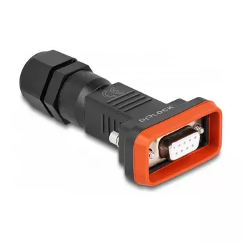 DeLOCK D-Sub 9 kontaktu ligzda, IP67 ūdensizturīgs savienotājs, melns oranžs