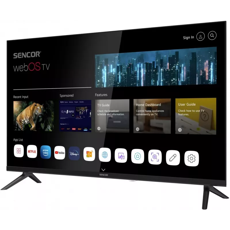 LED SMART TV SENCOR SLE 32S803B 32 collas webOS HD 1366×768, HDR10, Wi‑Fi, Bluetooth, DVB‑T/T2/C/S/S2, 3×HDMI, 2×USB