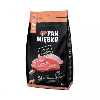 Sausā suņu barība Pan Miesko ar teļa un tītara gaļu XL, pieaugušiem suņiem, 3 kg, 30% olbaltumvielu, 20% tauku
