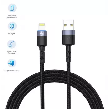 USB uz Lightning datu kabelis Tellur 1,2 m neilona pinums melns