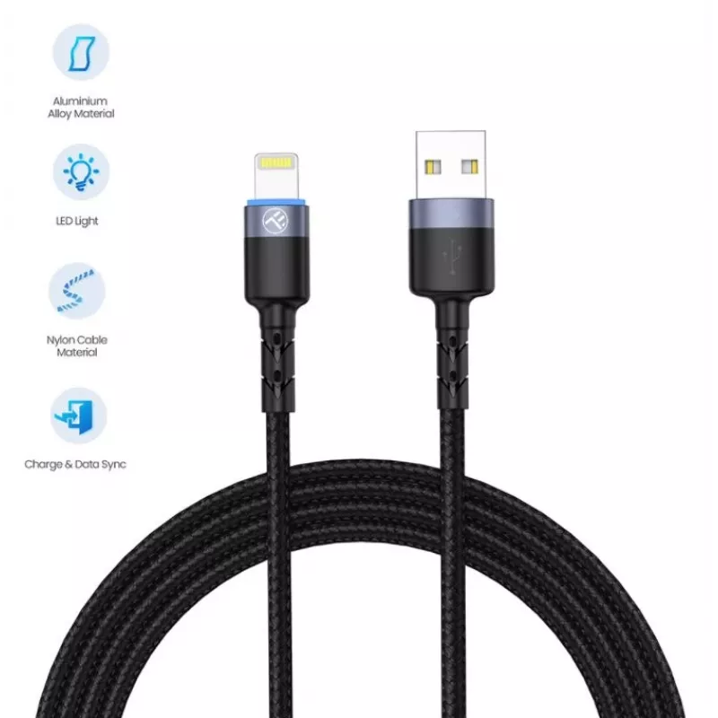 USB uz Lightning datu kabelis Tellur 1,2 m neilona pinums melns