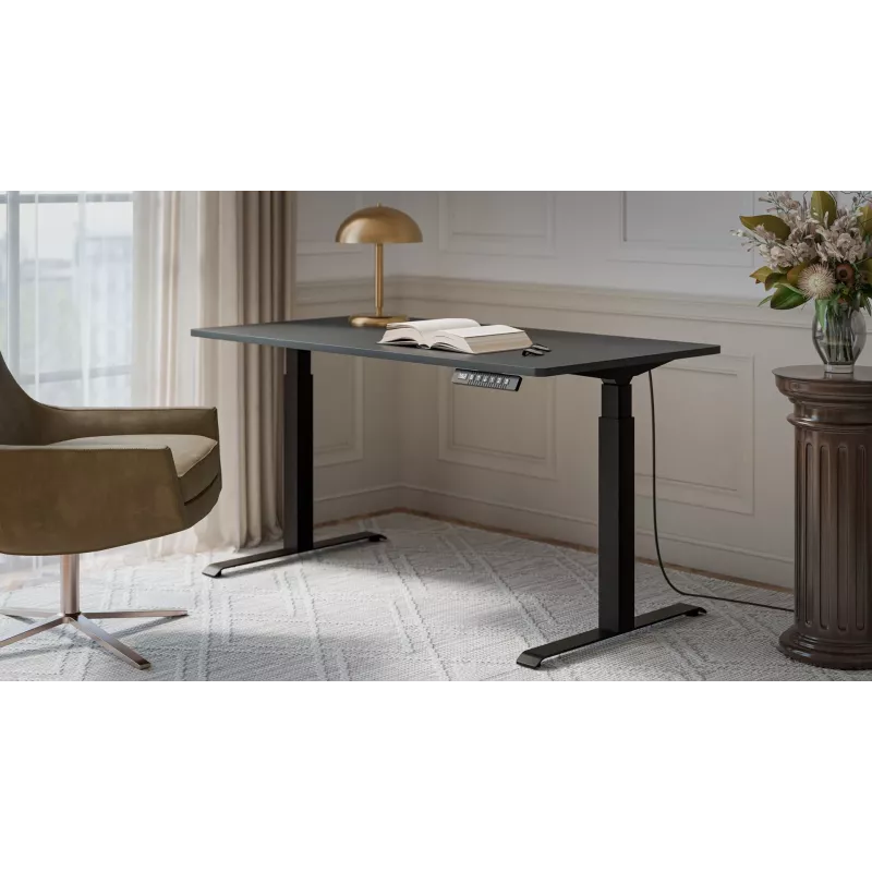 Galds cama meble MOON LONG ar elektrisku augstuma regulēšanu 150x80 cm, taisnstūrveida skaidu plātnes virsma, 72–120 cm augstums, melns/antracīts