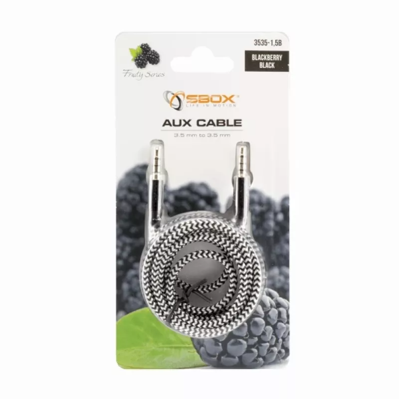 Sbox AUX kabelis 3.5mm uz 3.5mm Blackberry Black 3535-1.5B