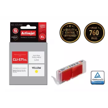 Activejet ACC-571YNX tinte (aizstājējs Canon CLI-571XLY; Supreme; 12 ml; dzeltena)