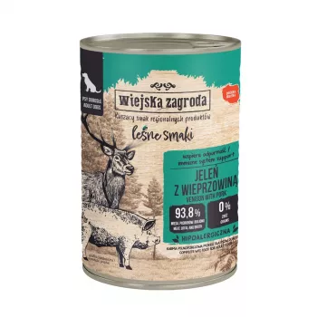 wiejskazagroda Forest Flavours mitrā suņu barība Briedis ar cūkgaļu 400 g – pieaugušiem, bezgraudu, pilnvērtīga barība
