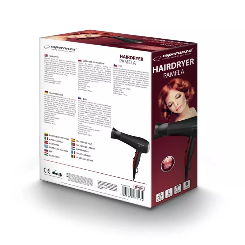 Esperanza Ebh004k Pamela 2200w matu žāvētājs sudraba krāsā
