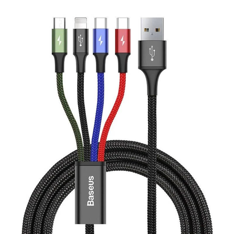 Baseus Fast 4in1 USB kabelis 2xUSB-C / Lightning / Micro 3.5A 1.2m (melns)