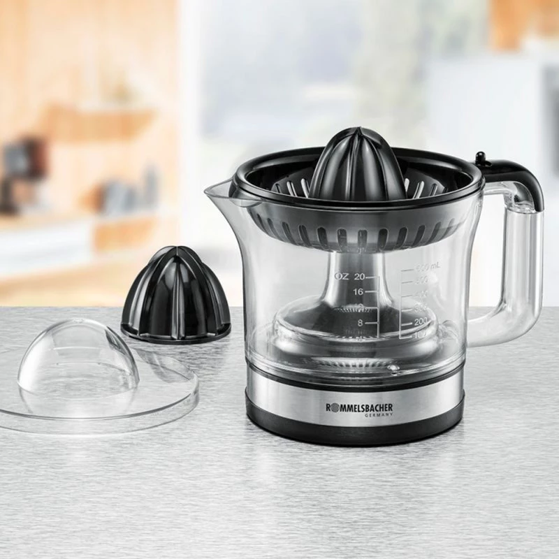 Rommelsbacher Citrus Press, 30 W jauda, 600 ml ietilpība, griešanās pulksteņrādītāja virzienā / pretēji, divi presēšanas konusi (ZP 50)