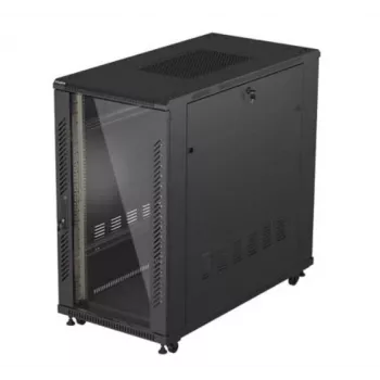 Rack cabinet LANBERG FF01-6222-12B 22U 600x1200 mm melns ar stikla priekšējām un aizmugurējām durvīm