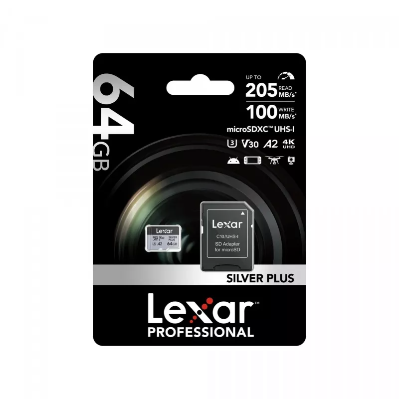 MicroSD karte Lexar 64GB UHS-I Class 3 SILVER PLUS