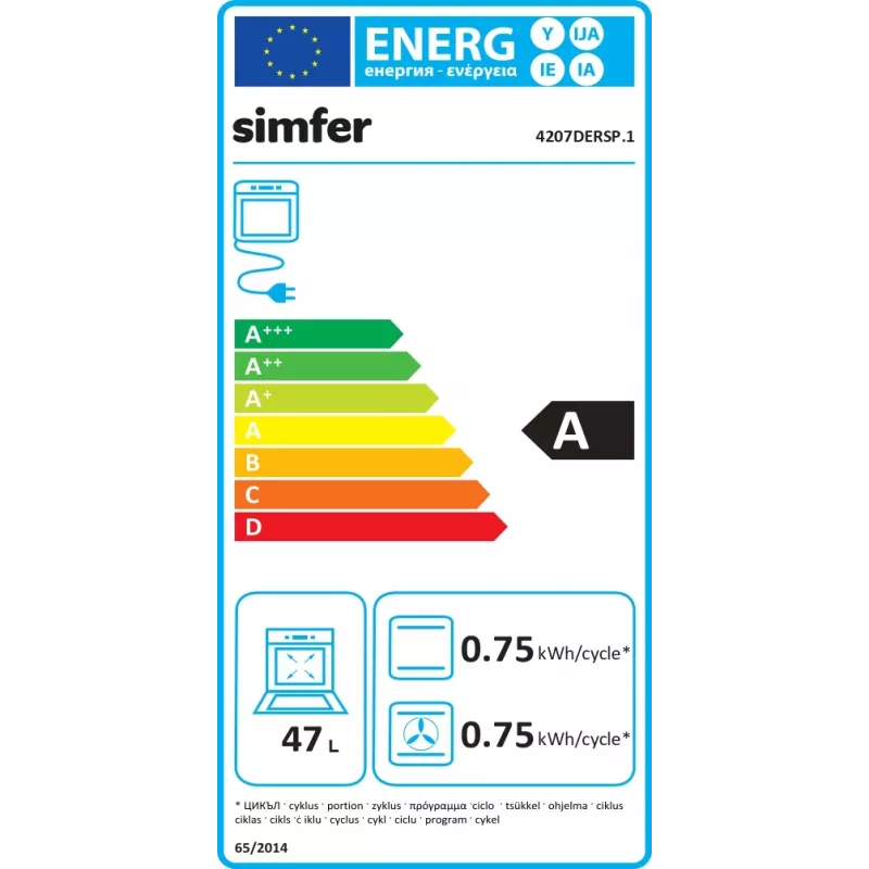 Iebūvējamā cepeškrāsns SIMFER 4207DERSP.1 — 47 L, daudzfunkciju, manuālas izvelkamas regulēšanas pogas, melna, 59,5×45 cm