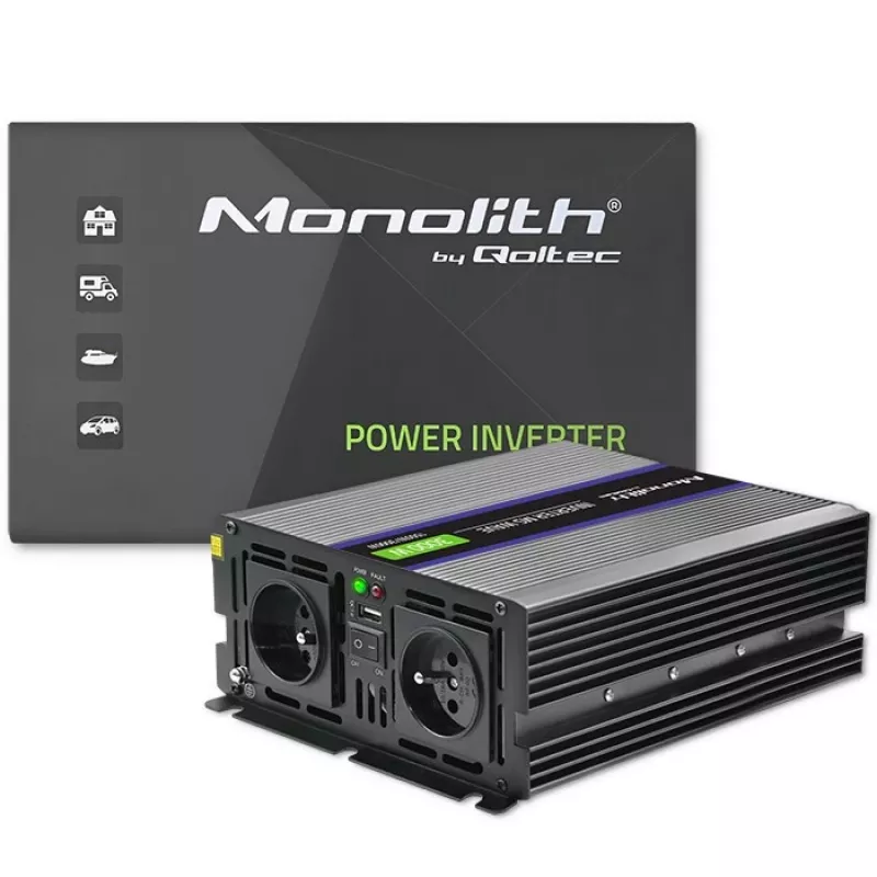Jaudas pārveidotājs QOLTEC Monolith 3000 MS Wave, 12V→230V, 1500/3000W, ar USB