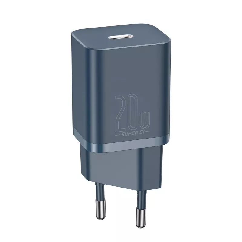 Baseus Super Si Power lādētājs ar USB-C uz Lightning kabeli 20W Zils