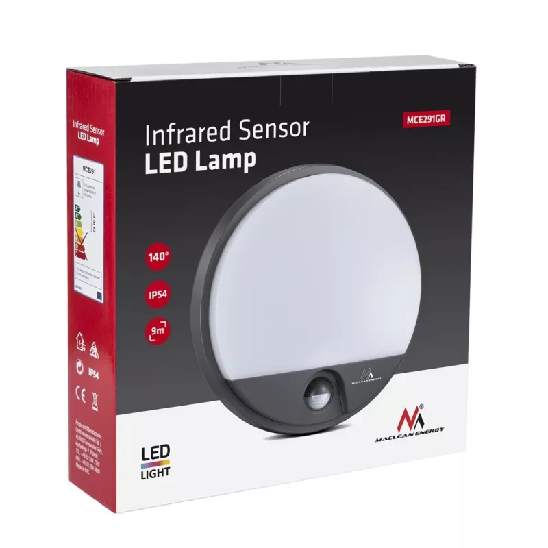 LED 15W lampa ar infrasarkano kustības sensoru MACLEAN MCE291 GR