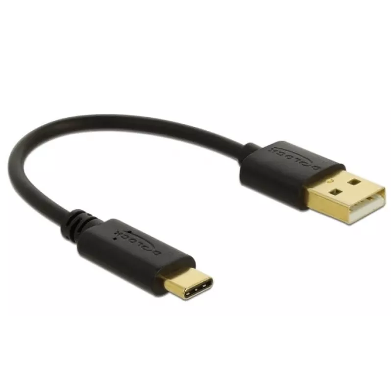 DeLOCK USB uzlādes kabelis Type-A uz USB Type-C 15 cm melns