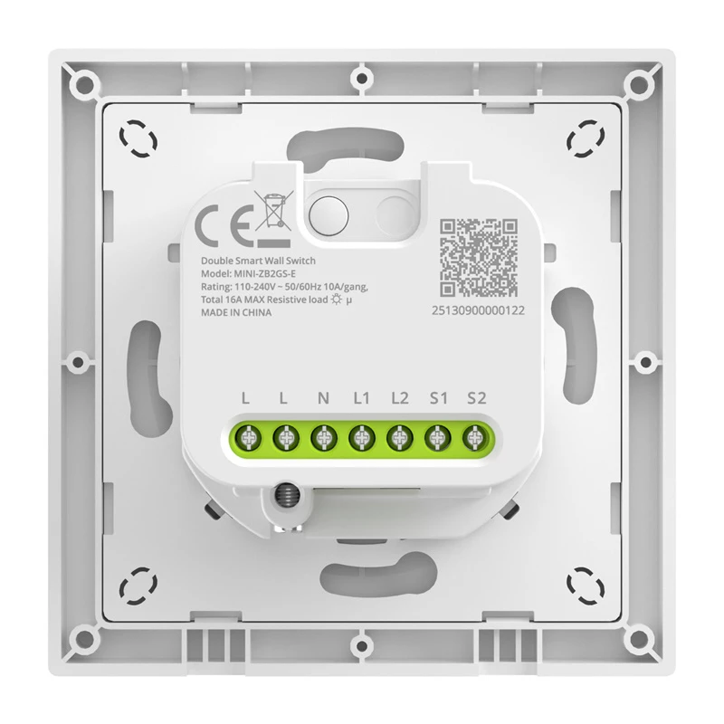 Pie sienas montējams ZigBee divkanālu viedais slēdzis Sonoff MINI-ZB2GS-E diviem kontūriem, saderīgs ar DIN/iegremdētu uzstādīšanu