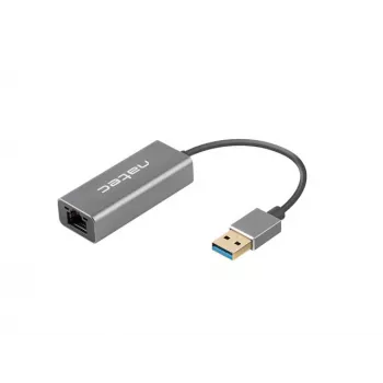 USB centrālmezgls NATEC Cricket USB 3.2 Gen 1 Type-A ar RJ-45 Ethernet 1000 Mbit/s, alumīnija korpuss, melns