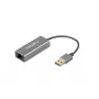 USB centrālmezgls NATEC Cricket USB 3.2 Gen 1 Type-A ar RJ-45 Ethernet 1000 Mbit/s, alumīnija korpuss, melns