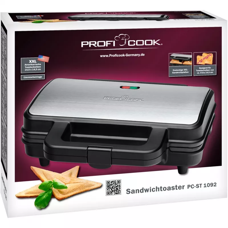 ProfiCook PC-ST 1092 - Sviestmaižu cepējs - 900 W - Nerūsējošais tērauds/Melns