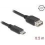 USB kabelis DELOCK 81535 USB 2.0, USB-C uz USB-A, 0,5 m, melns