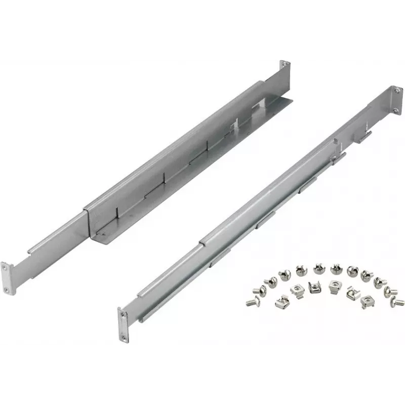 Plaukta sliežu komplekts PowerWalker 10120531 — sudraba krāsa, platums 550 mm, augstums 140 mm, dziļums 70 mm, atbalsta plaukta dziļumu 78–120 cm, svars 3,1 kg