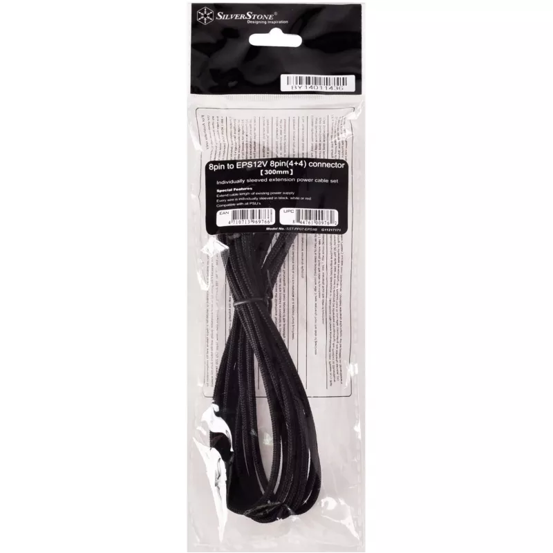 EPS12V 8pin(4+4) pagarinātāja kabelis Silverstone SST-PP07-EPS8B 0,3 m
