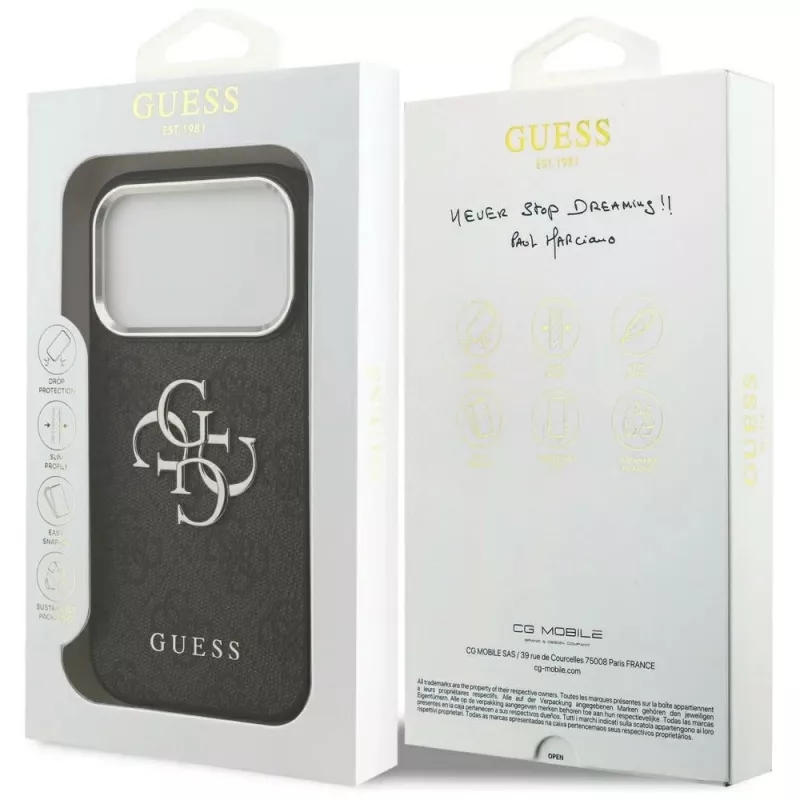GUESS | Hardcase 4G | Aizmugurējais vāciņš | iPhone 17 Pro Max | Apple | Ekoloģiskā āda/PC/Plastmasa/TPU | Melns