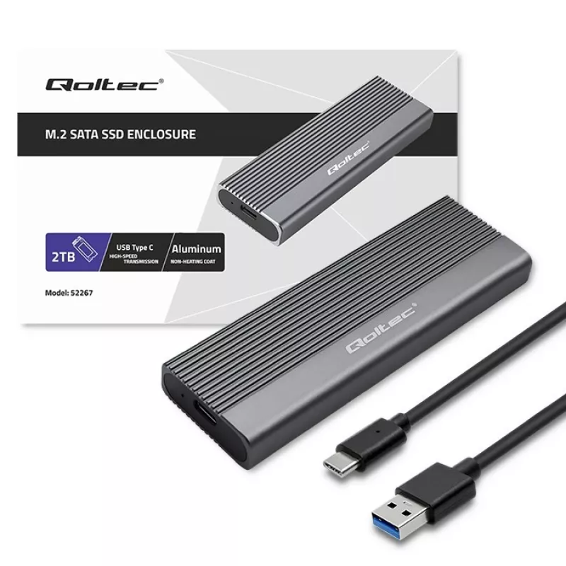 Qoltec korpuss M.2 SATA (NGFF) SSD diskam, USB-C
