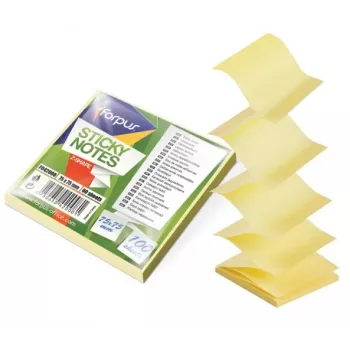 Pašlīmējoša piezīmju papīra kvadrātveida bloks Forpus FO42000 dzeltens 100 lapas