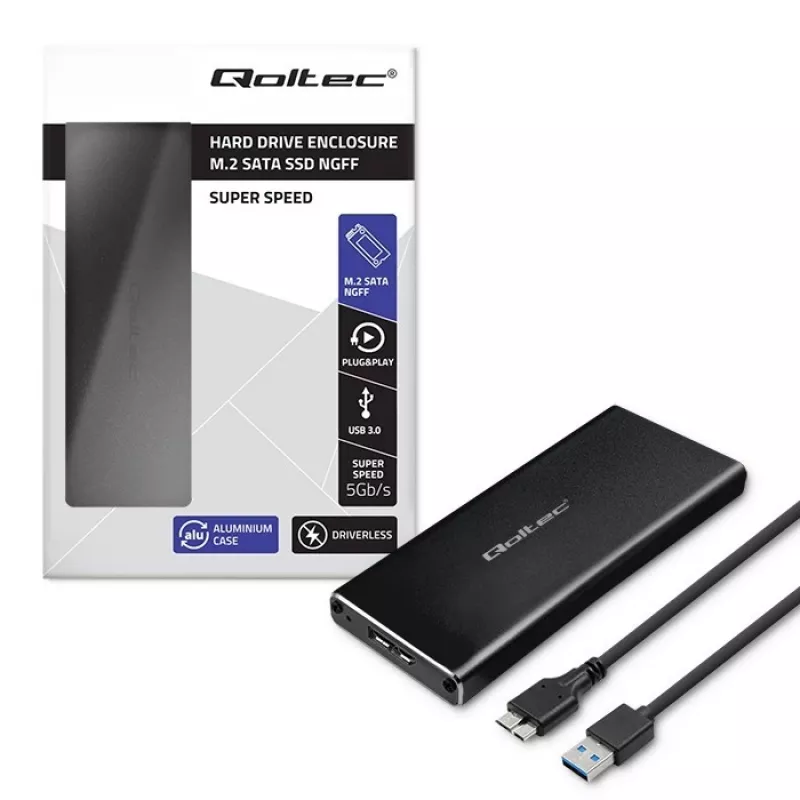 M.2 SATA SSD korpuss QOLTEC 51854 USB 3.0 bez instrumentiem